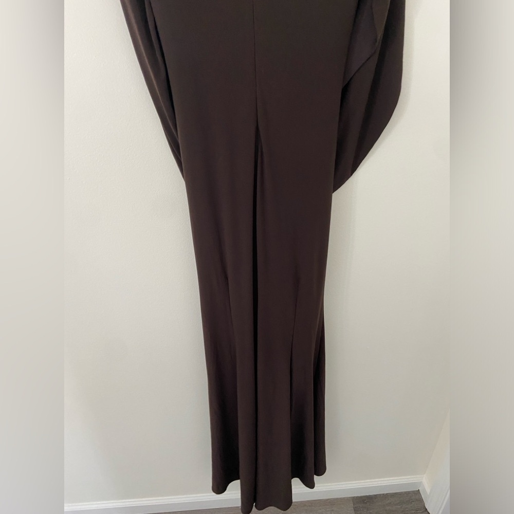Betsy & Adam Miriam Long Knit Jersey Draped Gown in brown size 10 - Picture 3 of 6